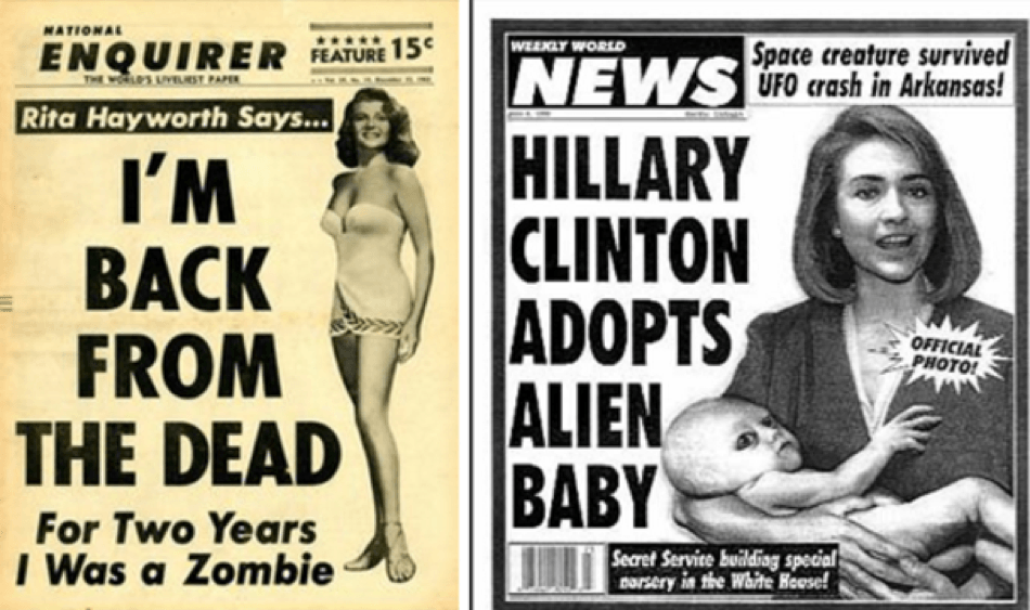 Rita Hayworth foi zombie e Hillary Clinton adotou um alien nestas fake news