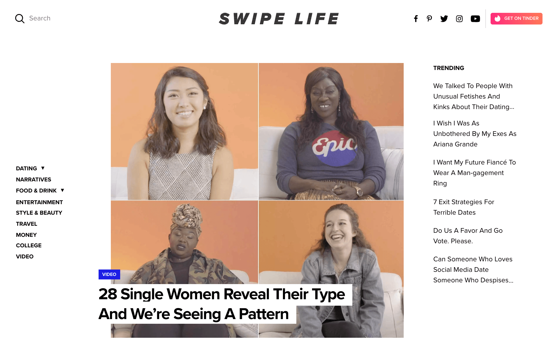 O site Swipe Life mostra histórias sobre o "single lifestyle"